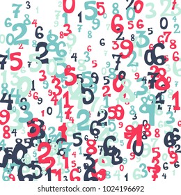 Falling numbers abstract background. Abstract colorful background for banner or poster. Pattern of randomly distributed numbers from zero to nine in color.