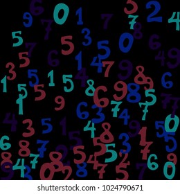 Falling numbers abstract background. Abstract colorful background for card or print. Pattern of randomly distributed numbers from zero to nine in color.