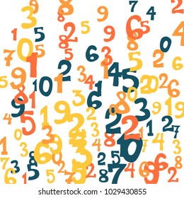 Falling numbers abstract background. Abstract colorful background for banner or poster. Pattern of randomly distributed numbers from zero to nine in color.