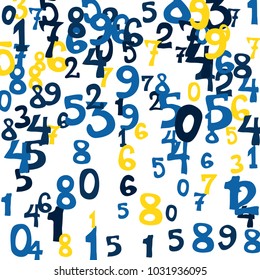 Falling numbers abstract background. Abstract colorful background for card or banner. Pattern of randomly distributed numbers from zero to nine in color.