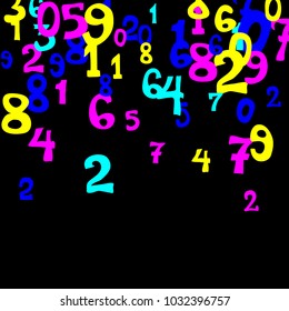 Falling numbers abstract background. Abstract colorful background for banner or poster. Pattern of randomly distributed numbers from zero to nine in color.