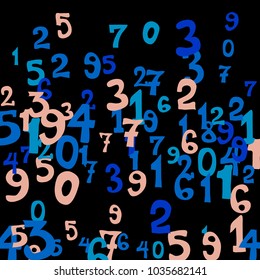 Falling numbers abstract background. Abstract colorful background for banner or poster. Pattern of randomly distributed numbers from zero to nine in color.