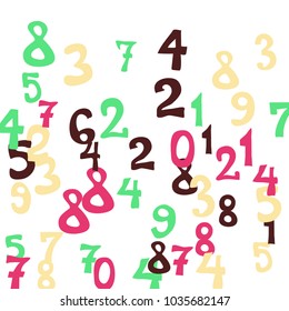 Falling numbers abstract background. Abstract colorful background for card or print. Pattern of randomly distributed numbers from zero to nine in color.