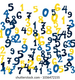 Falling numbers abstract background. Abstract colorful background for card or banner. Pattern of randomly distributed numbers from zero to nine in color.