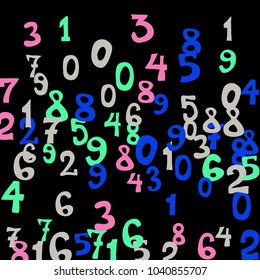 Falling numbers abstract background. Abstract colorful background for card or print. Pattern of randomly distributed numbers from zero to nine in color.