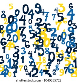 Falling numbers abstract background. Abstract colorful background for card or print. Pattern of randomly distributed numbers from zero to nine in color.