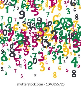 Falling numbers abstract background. Abstract colorful background for banner or poster. Pattern of randomly distributed numbers from zero to nine in color.