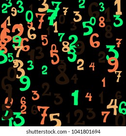 Falling numbers abstract background. Abstract colorful background for card or banner. Pattern of randomly distributed numbers from zero to nine in color.