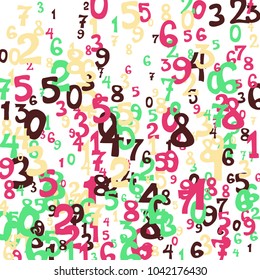 Falling numbers abstract background. Abstract colorful background for card or print. Pattern of randomly distributed numbers from zero to nine in color.