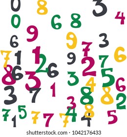 Falling numbers abstract background. Abstract colorful background for banner or poster. Pattern of randomly distributed numbers from zero to nine in color.