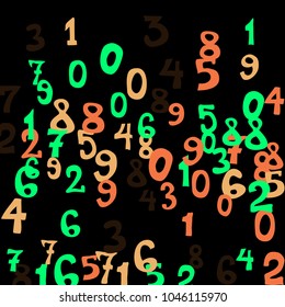 Falling numbers abstract background. Abstract colorful background for card or banner. Pattern of randomly distributed numbers from zero to nine in color.