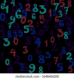 Falling numbers abstract background. Abstract colorful background for card or banner. Pattern of randomly distributed numbers from zero to nine in color.