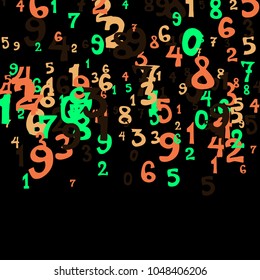 Falling numbers abstract background. Abstract colorful background for banner or poster. Pattern of randomly distributed numbers from zero to nine in color.