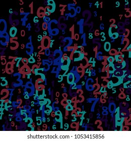 Falling numbers abstract background. Abstract colorful background for card or banner. Pattern of randomly distributed numbers from zero to nine in color.