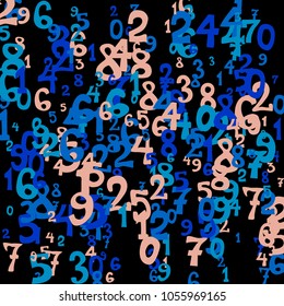 Falling numbers abstract background. Abstract colorful background for card or print. Pattern of randomly distributed numbers from zero to nine in color.