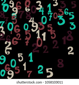 Falling numbers abstract background. Abstract colorful background for card or banner. Pattern of randomly distributed numbers from zero to nine in color.