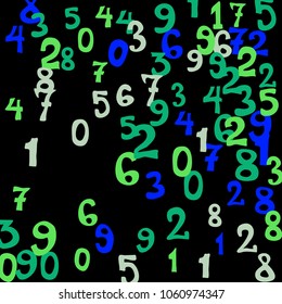 Falling numbers abstract background. Abstract colorful background for card or print. Pattern of randomly distributed numbers from zero to nine in color.
