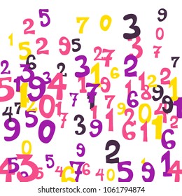 Falling numbers abstract background. Abstract colorful background for card or print. Pattern of randomly distributed numbers from zero to nine in color.