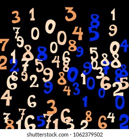 Falling numbers abstract background. Abstract colorful background for banner or poster. Pattern of randomly distributed numbers from zero to nine in color.