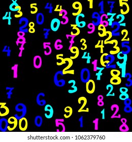 Falling numbers abstract background. Abstract colorful background for card or banner. Pattern of randomly distributed numbers from zero to nine in color.