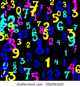 Falling numbers abstract background. Abstract colorful background for banner or poster. Pattern of randomly distributed numbers from zero to nine in color.