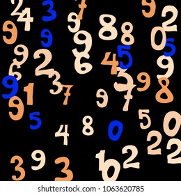 Falling numbers abstract background. Abstract colorful background for card or print. Pattern of randomly distributed numbers from zero to nine in color.