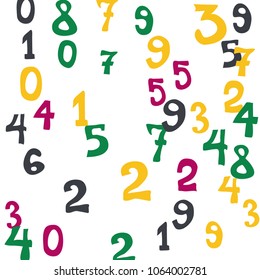 Falling numbers abstract background. Abstract colorful background for card or print. Pattern of randomly distributed numbers from zero to nine in color.