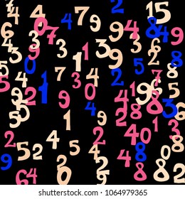 Falling numbers abstract background. Abstract colorful background for card or print. Pattern of randomly distributed numbers from zero to nine in color.