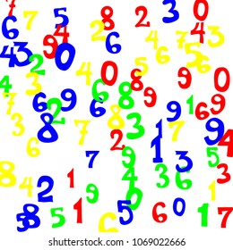 Falling numbers abstract background. Abstract colorful background for banner or poster. Pattern of randomly distributed numbers from zero to nine in color.