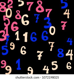Falling numbers abstract background. Abstract colorful background for card or banner. Pattern of randomly distributed numbers from zero to nine in color.