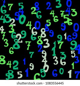 Falling numbers abstract background. Abstract colorful background for banner or poster. Pattern of randomly distributed numbers from zero to nine in color.