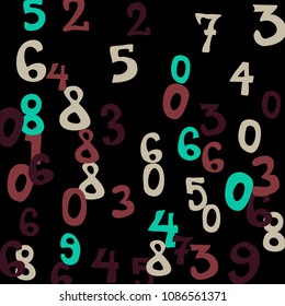 Falling numbers abstract background. Abstract colorful background for banner or poster. Pattern of randomly distributed numbers from zero to nine in color.