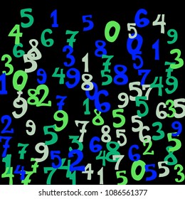 Falling numbers abstract background. Abstract colorful background for banner or poster. Pattern of randomly distributed numbers from zero to nine in color.