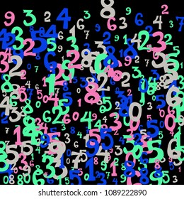 Falling numbers abstract background. Abstract colorful background for card or print. Pattern of randomly distributed numbers from zero to nine in color.