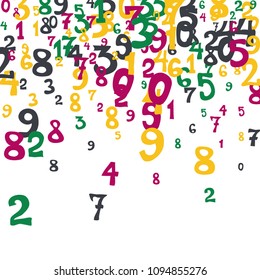 Falling numbers abstract background. Abstract colorful background for card or print. Pattern of randomly distributed numbers from zero to nine in color.