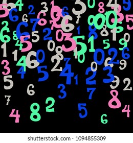 Falling numbers abstract background. Abstract colorful background for banner or poster. Pattern of randomly distributed numbers from zero to nine in color.
