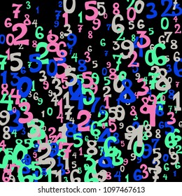 Falling numbers abstract background. Abstract colorful background for card or banner. Pattern of randomly distributed numbers from zero to nine in color.