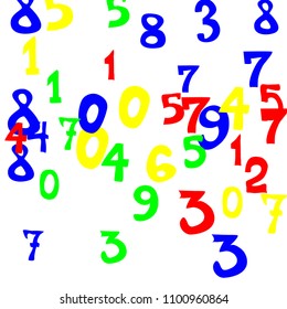 Falling numbers abstract background. Abstract colorful background for banner or poster. Pattern of randomly distributed numbers from zero to nine in color.