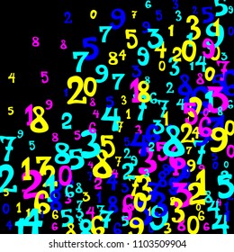 Falling numbers abstract background. Abstract colorful background for card or print. Pattern of randomly distributed numbers from zero to nine in color.