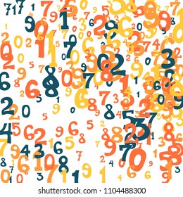 Falling numbers abstract background. Abstract colorful background for banner or poster. Pattern of randomly distributed numbers from zero to nine in color.