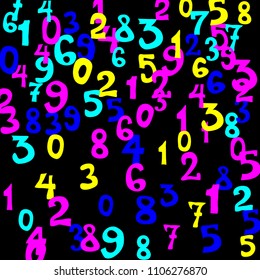 Falling numbers abstract background. Abstract colorful background for card or banner. Pattern of randomly distributed numbers from zero to nine in color.