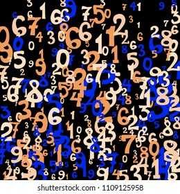 Falling numbers abstract background. Abstract colorful background for card or banner. Pattern of randomly distributed numbers from zero to nine in color.