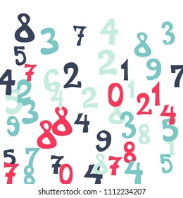 Falling numbers abstract background. Abstract colorful background for card or print. Pattern of randomly distributed numbers from zero to nine in color.