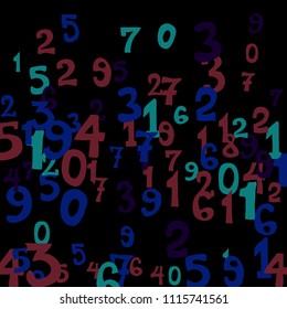 Falling numbers abstract background. Abstract colorful background for card or print. Pattern of randomly distributed numbers from zero to nine in color.