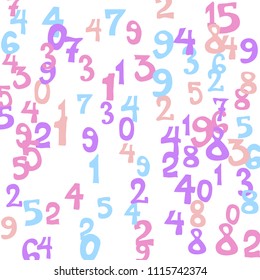 Falling numbers abstract background. Abstract colorful background for card or print. Pattern of randomly distributed numbers from zero to nine in color.