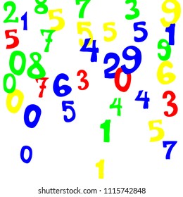 Falling numbers abstract background. Abstract colorful background for card or banner. Pattern of randomly distributed numbers from zero to nine in color.
