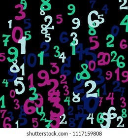 Falling numbers abstract background. Abstract colorful background for card or banner. Pattern of randomly distributed numbers from zero to nine in color.