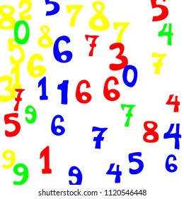 Falling numbers abstract background. Abstract colorful background for card or banner. Pattern of randomly distributed numbers from zero to nine in color.