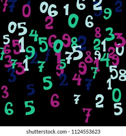 Falling numbers abstract background. Abstract colorful background for card or print. Pattern of randomly distributed numbers from zero to nine in color.