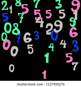 Falling numbers abstract background. Abstract colorful background for card or print. Pattern of randomly distributed numbers from zero to nine in color.